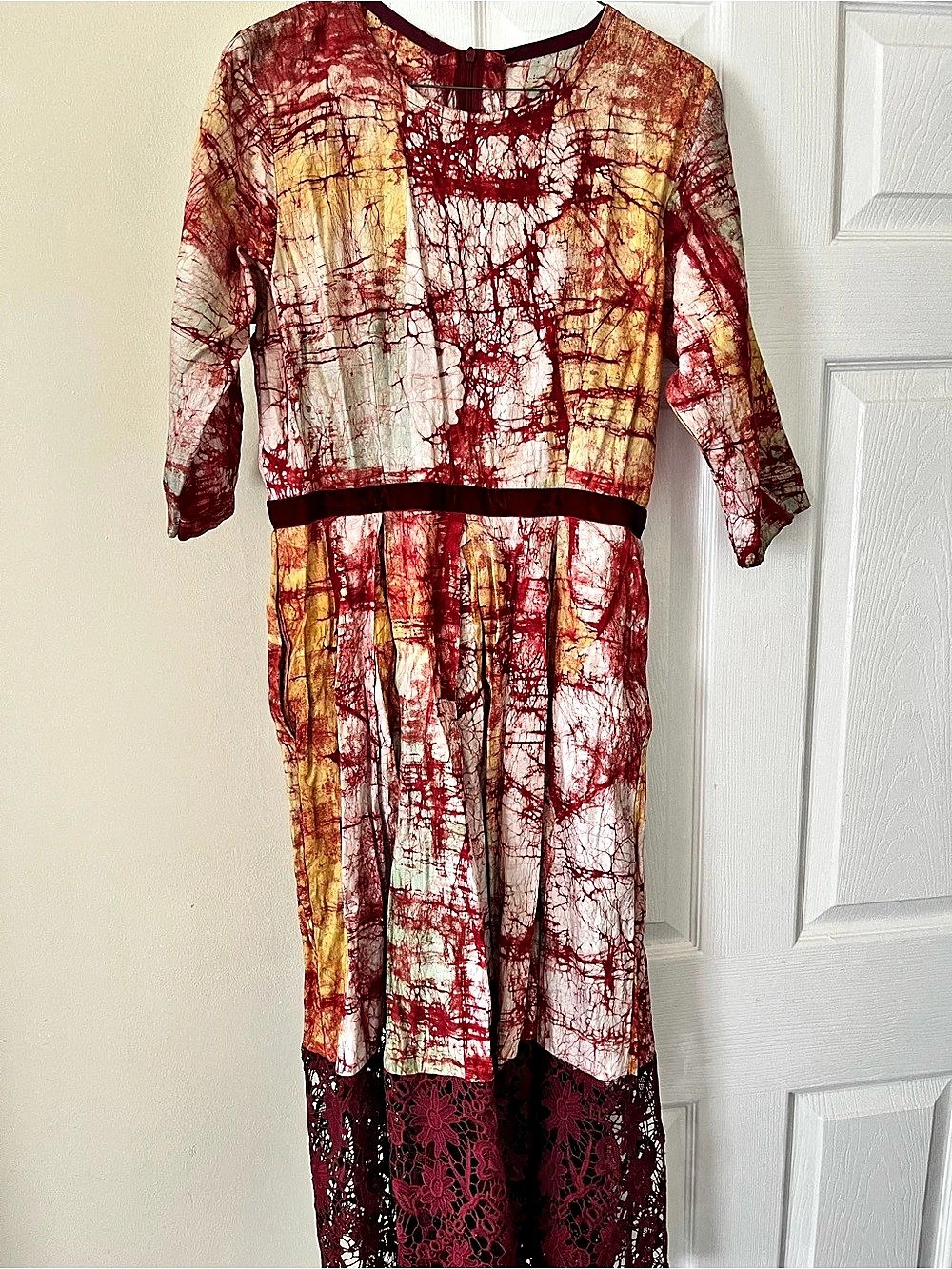 African Abstract Lace Trim Adire Dress